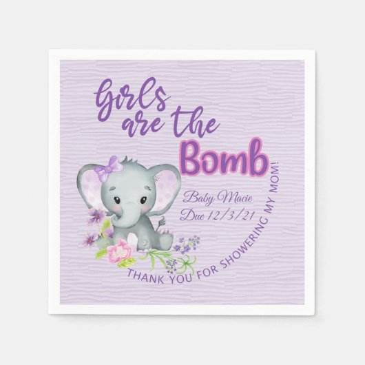 Meisjes zijn het BOMB Paarse olifant baby shower Servet (Voorkant)