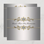 Meisjes Zilver Eerste Heilige Communie Kaart (Voorkant / Achterkant)