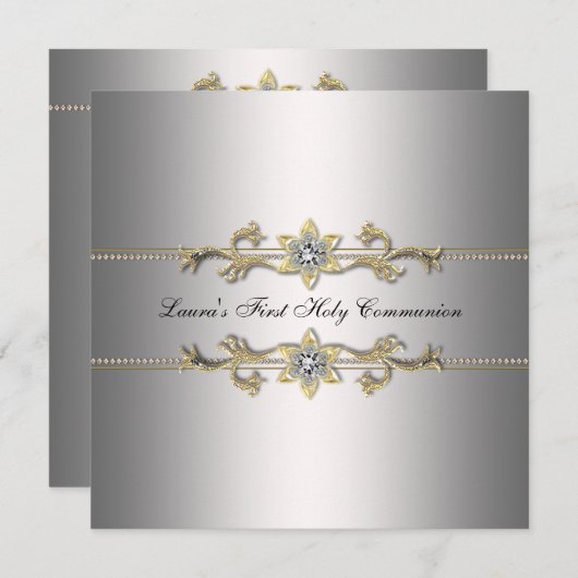 Meisjes Zilver Eerste Heilige Communie Kaart (Voorkant / Achterkant)