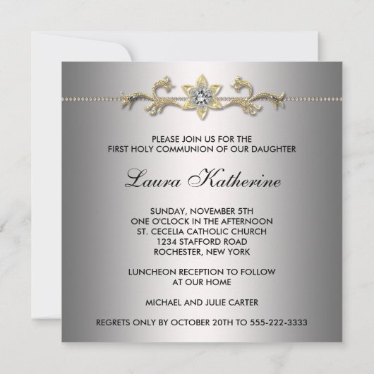 Meisjes Zilver Eerste Heilige Communie Kaart (Achterkant)