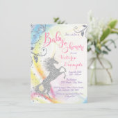 Meisjes Zilveren Eenhoorn Baby Douche Uitnodiginge Kaart (Staand voorkant)