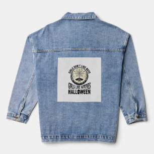 Meisjes zoals Heksen Halloween Vintage Vector Ontw Denim Jacket