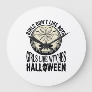 Meisjes zoals Heksen Halloween Vintage Vector Ontw Grote Klok