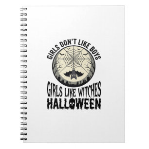 Meisjes zoals Heksen Halloween Vintage Vector Ontw Notitieboek