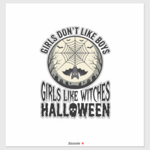Meisjes zoals Heksen Halloween Vintage Vector Ontw Sticker