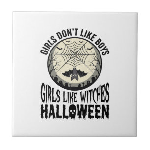 Meisjes zoals Heksen Halloween Vintage Vector Ontw Tegeltje