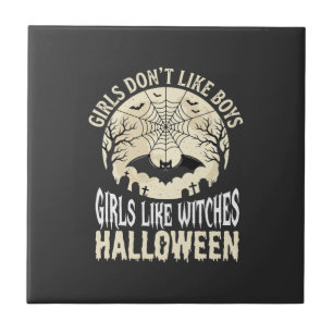 Meisjes zoals Heksen Halloween Vleermuis Ontwerp_1 Tegeltje