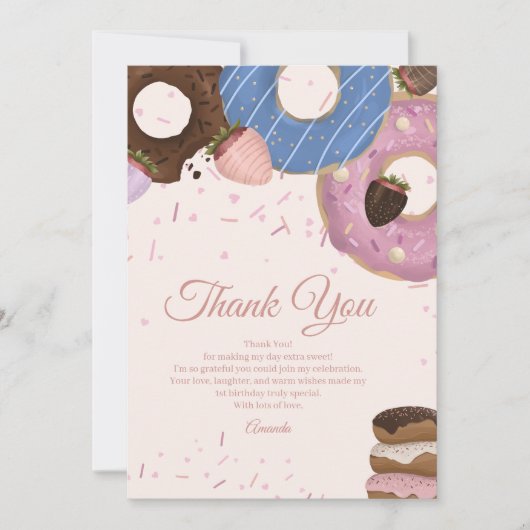 Meisjes Zoete Donut Pastel Verjaardag Bedankkaart (Voorkant)