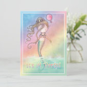 Meisjes Zoete Zeemeermin Verjaardagsfeestje Uitnod Kaart (Staand voorkant)