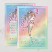 Meisjes Zoete Zeemeermin Verjaardagsfeestje Uitnod Kaart (Voorkant / Achterkant)