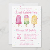 Meisjes Zomer Popsicle Verjaardagsfeestje Kaart (Voorkant)