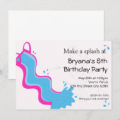 Meisjes Zomer Zwembad Roze Water Slide Party Kaart (Voorkant / Achterkant)