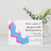 Meisjes Zomer Zwembad Roze Water Slide Party Kaart (Staand voorkant)