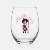 Meisjes zullen meisjes zijn | feministische heks wijnglas zonder voet (Voorkant)