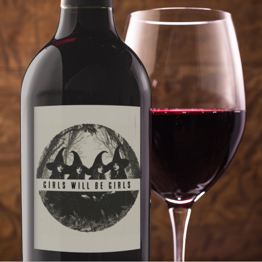Meisjes zullen meisjes zijn met een heksenthema op wijn etiket