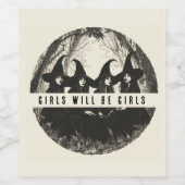 Meisjes zullen meisjes zijn met een heksenthema op wijn etiket (Enkel label)