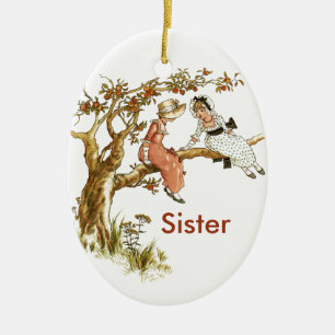 meisjes zussen keramisch ornament