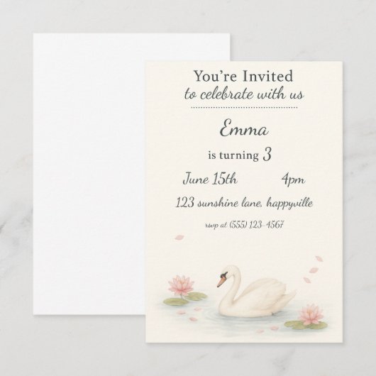 Meisjes zwaan prinses verjaardag Uitnodiging (Voorkant / Achterkant)