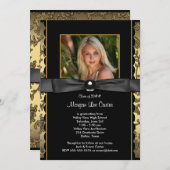 Meisjes Zwart en Goud Foto Afstuderen Kaart (Voorkant / Achterkant)