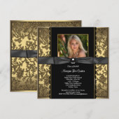 Meisjes Zwart en Goud Foto Afstuderen Kaart (Voorkant / Achterkant)