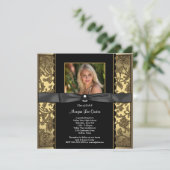 Meisjes Zwart en Goud Foto Afstuderen Kaart (Staand voorkant)