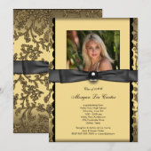 Meisjes Zwart en Goud Foto Afstuderen Kaart (Voorkant / Achterkant)