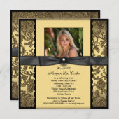 Meisjes Zwart en Goud Foto Afstuderen Kaart (Voorkant / Achterkant)