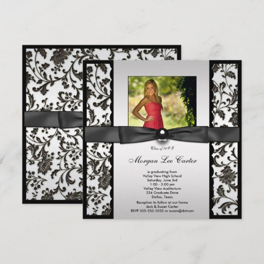 Meisjes Zwart en Wit Foto Afstuderen Kaart (Voorkant / Achterkant)