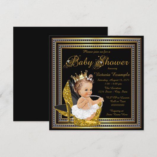 Meisjes Zwart Goud Hoge Hak Baby shower Kaart (Voorkant / Achterkant)