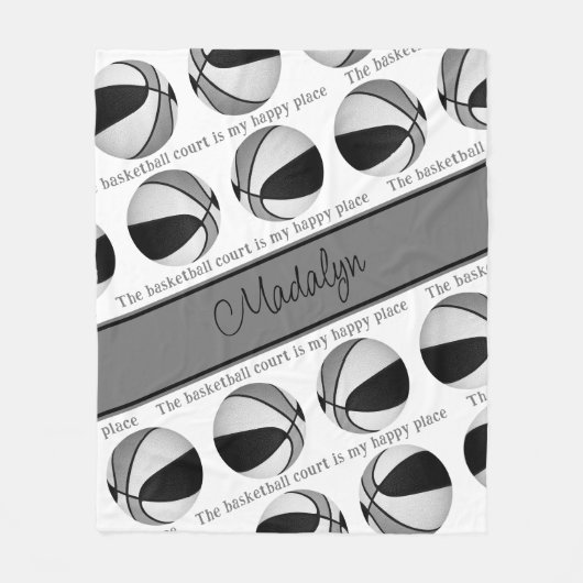 Meisjes zwart grijs basketbalveld mijn gelukkige p fleece deken (Voorkant)