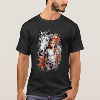 Meisjes Zwart Modern Kleurrijk Grafisch Paard Klei T-shirt