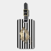 Meisjes, zwart, witte strepen, lips bagagelabel (Voorkant verticaal)