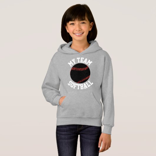 Meisjes Zwart-wittewitje Softball Sweatshirt (Voorkant volledig)