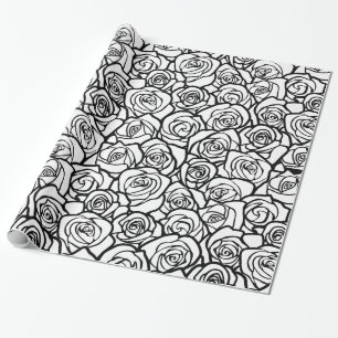 Meisjes  zwarte en witte rozen cadeaupapier