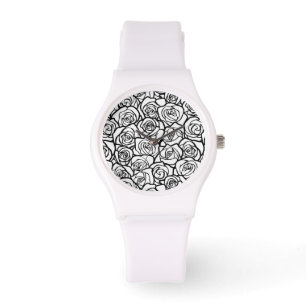 Meisjes  zwarte en witte rozen horloge