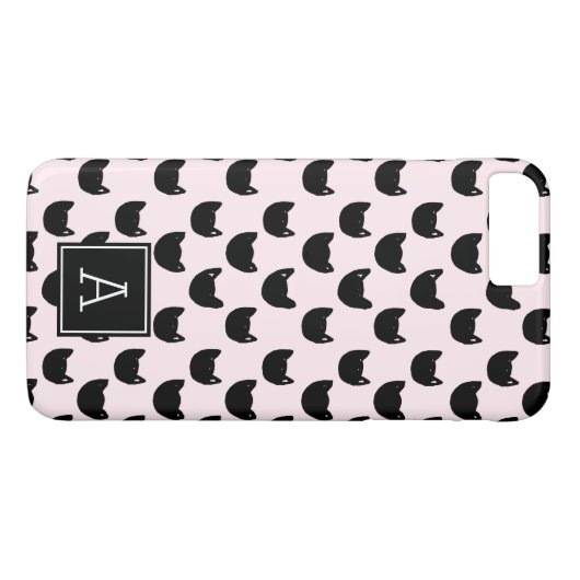 Meisjes zwarte kat PINK Monogram gepersonaliseerd Case-Mate iPhone Case (Achterkant (Horizontaal))