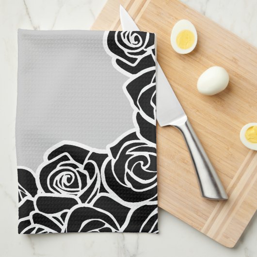 Meisjes zwarte rozen theedoek (Quarter Fold)