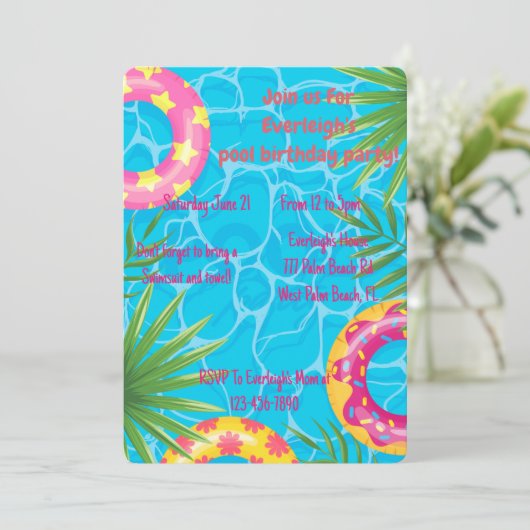 Meisjes Zwembad Feest Zomer Verjaardag Kaart (Staand voorkant)