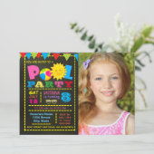 Meisjes Zwembad Partij Verjaardagsfeestje Kaart (Staand voorkant)