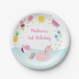 Meisjes Zwembad Party Ice Cream Sunshine Verjaarda Papieren Bordje