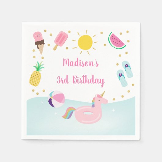 Meisjes Zwembad Party Ice Cream Sunshine Verjaarda Servet (Voorkant)