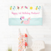 Meisjes Zwembad Party Ice Cream Sunshine Verjaarda Spandoek (Insitu)