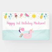 Meisjes Zwembad Party Ice Cream Sunshine Verjaarda Spandoek (Horizontaal)