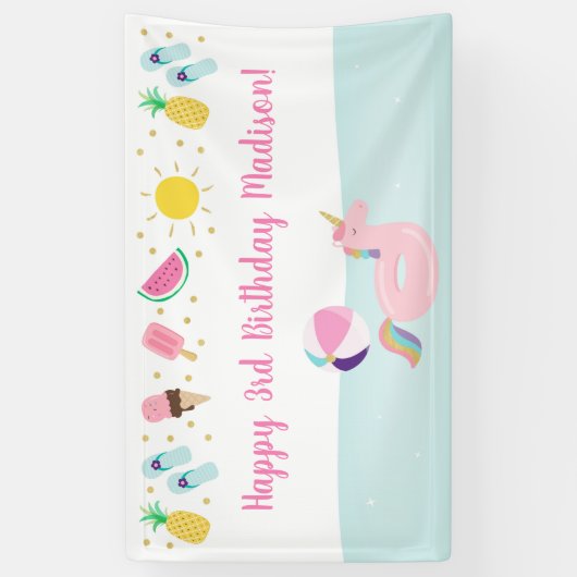 Meisjes Zwembad Party Ice Cream Sunshine Verjaarda Spandoek (Verticaal)