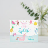 Meisjes Zwembad Party Verjaardag Dank u Bedankkaart (Staand voorkant)