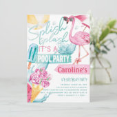 Meisjes Zwembad Party Verjaardag Kaart (Staand voorkant)