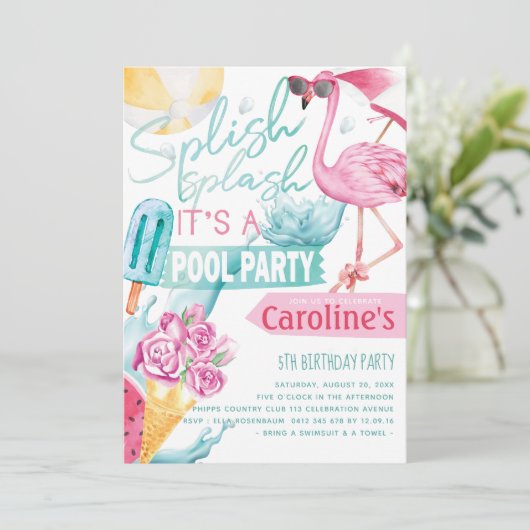 Meisjes Zwembad Party Verjaardag Kaart (Staand voorkant)