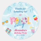 Meisjes Zwembad Party Verjaardagsgunst Dank u Ronde Sticker (Voorkant)