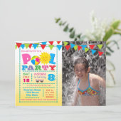 Meisjes Zwembad Verjaardagsfeestuitnodigingen met  Kaart (Staand voorkant)