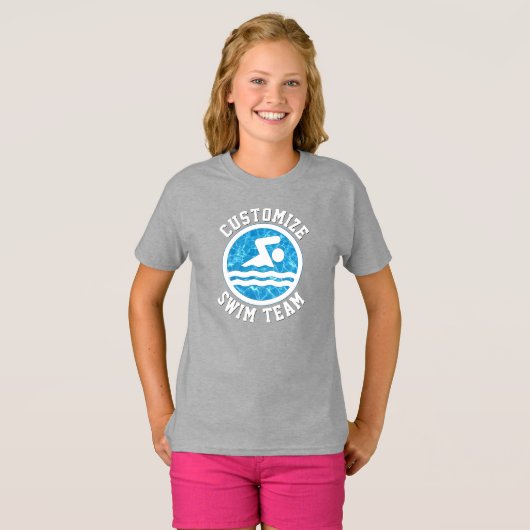 Meisjes Zwemmen en duiken Aangepaste schemerteamna T-shirt (Voorkant volledig)